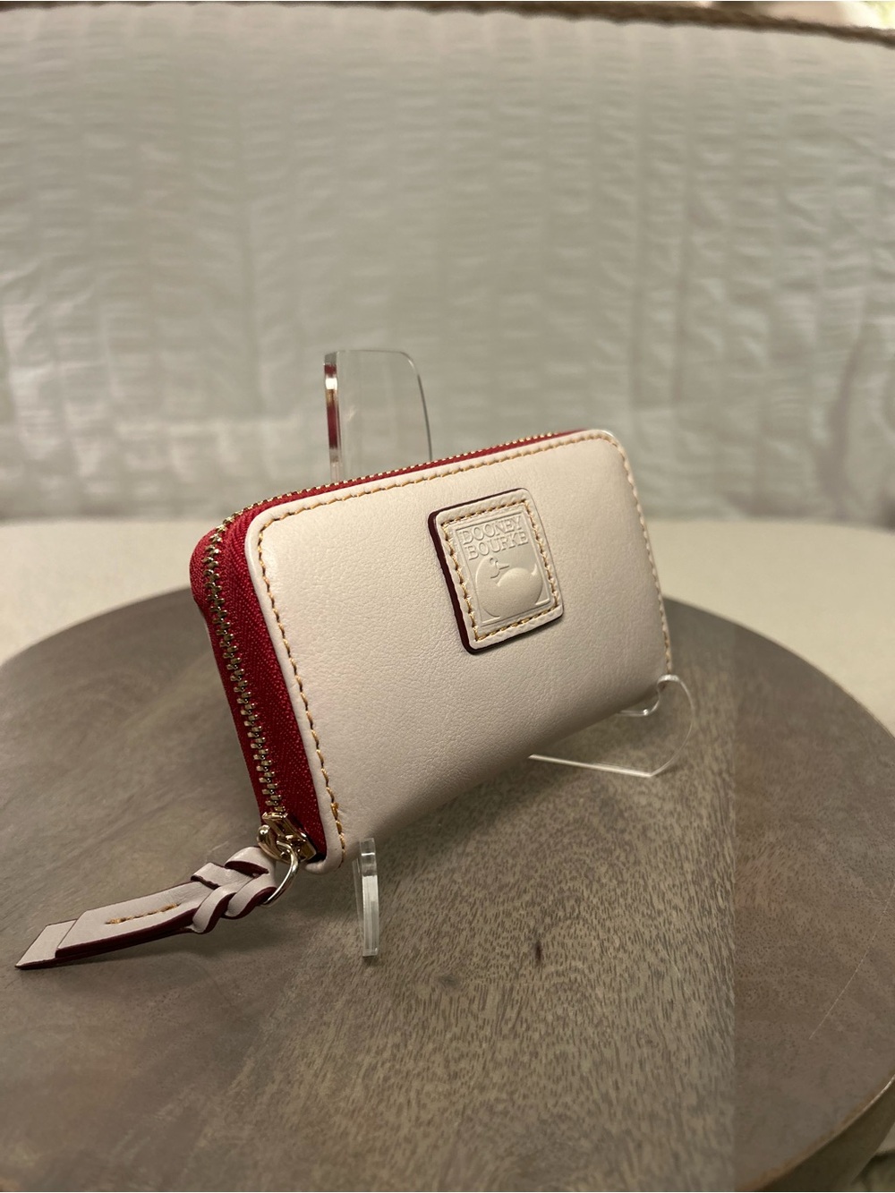 Dooney and Bourke Florentine Leather Small Zip Card Case Wallet in ECRU